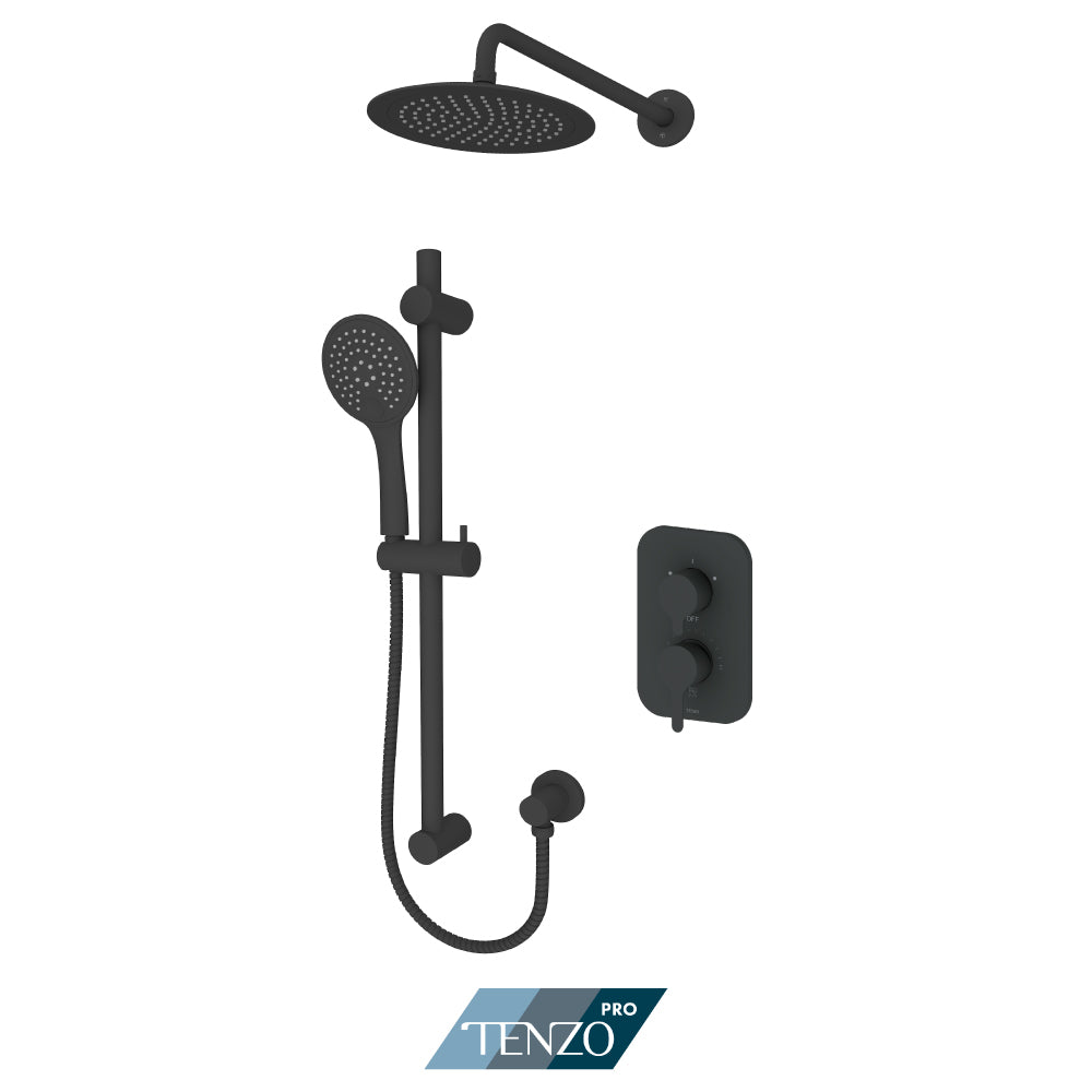 Tenzo Mylo Pressure Balance Shower Kit Trim, 9" Round Rain Head & Sliding Bar Kit - F-MYPB22-1130