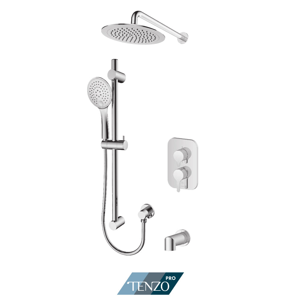 Tenzo Mylo Pressure Balance Shower Kit, 9" Round Rain Head, Sliding Bar Kit & Tub Spout - MYPB23-1131