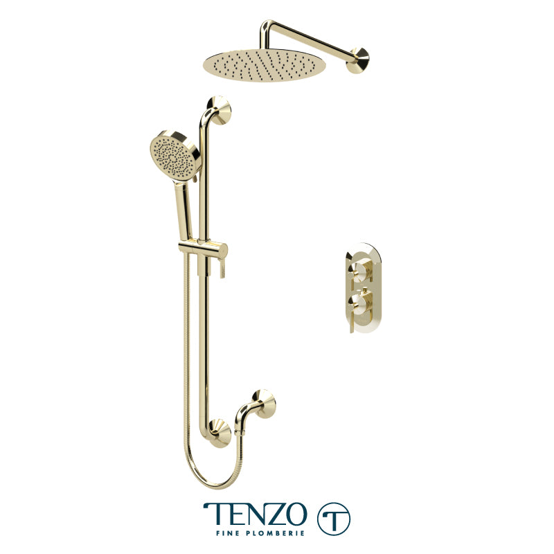 Tenzo Paloma T-Box 2-Function Thermostatic Shower Kit Trim, 12" AirBoost Rain Head, Wall Arm & Sliding Bar Kit - F-PALT32-20112