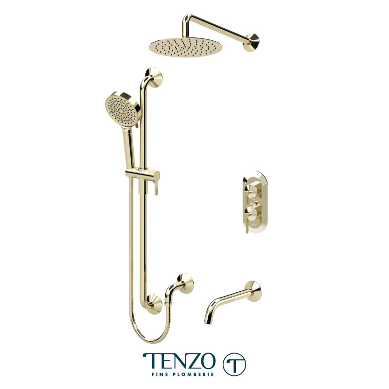 Tenzo Paloma T-Box 3-Function Thermostatic Shower Kit Trim, 10" AirBoost Rain Head, Wall Arm, Sliding Bar Kit & Tub Spout - F-PALT33-501115
