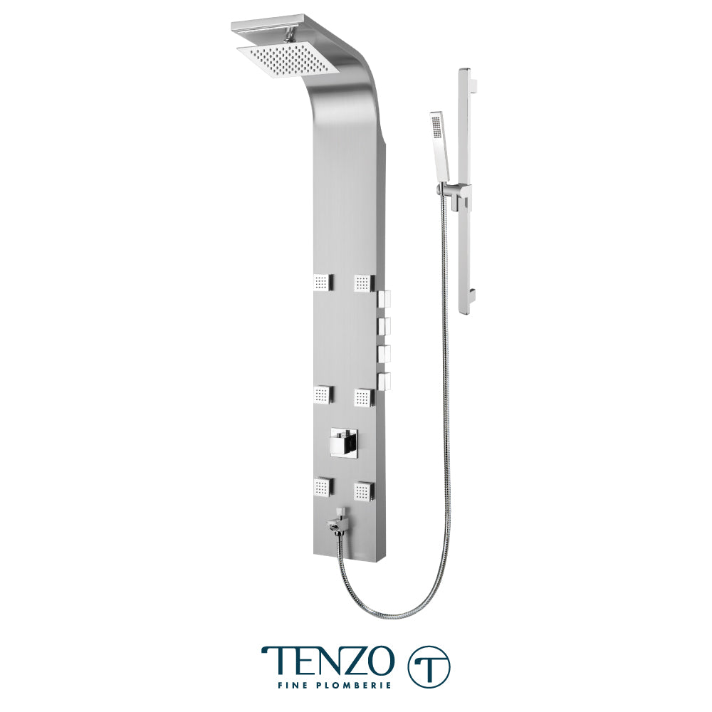 Tenzo Stainless Steel Thermostatic Shower Column With Waterfall Head, 6 Body Jets & Hand Shower - TZST-06.1