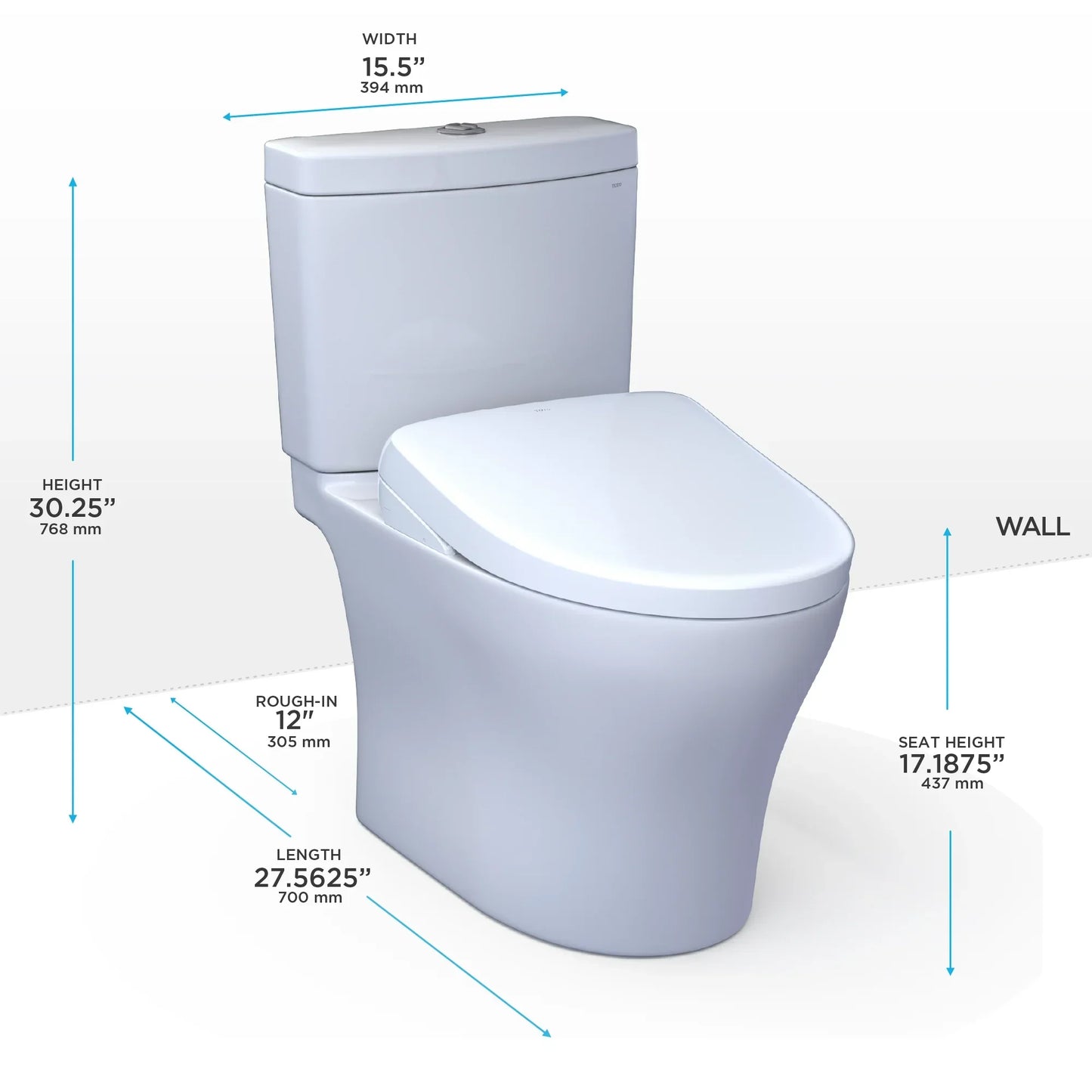TOTO Aquia IV Washlet+ S7A Two-Piece Toilet 1.28/0.9 GPF - Universal Height