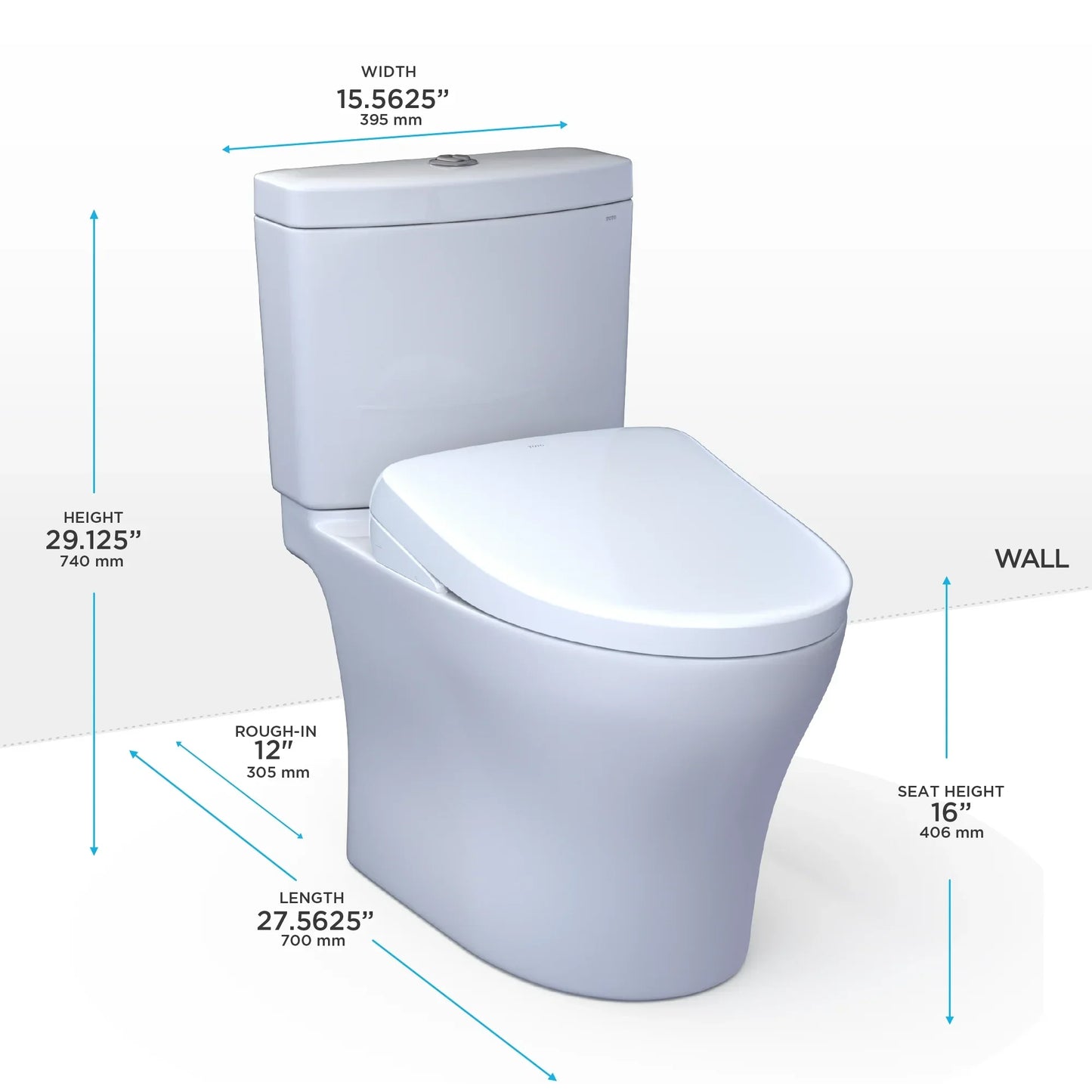 TOTO Aquia IV Washlet+ S7 Two-Piece Toilet 1.28/0.9 GPF - Regular Height