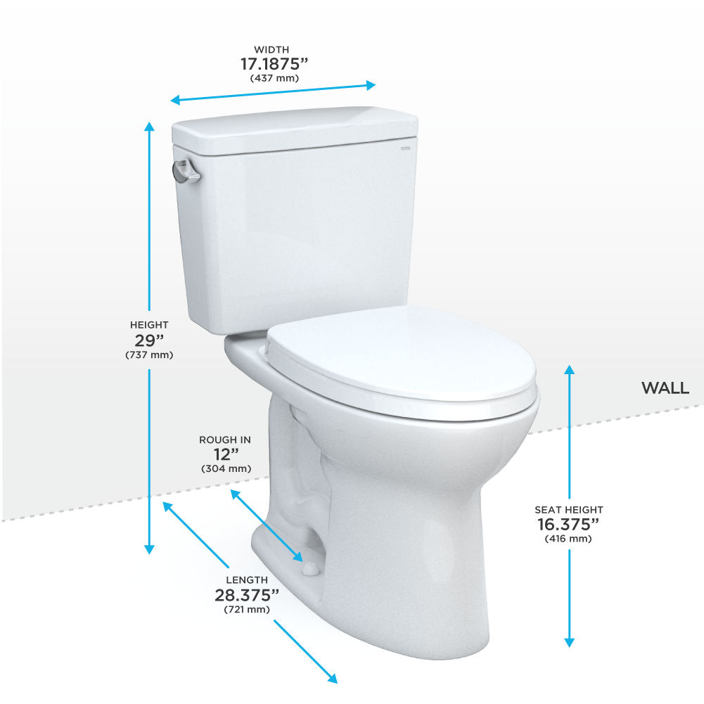 TOTO Drake Two-Piece Elongated Toilet 1.6 GPF Regular Height, Washlet+ Connection