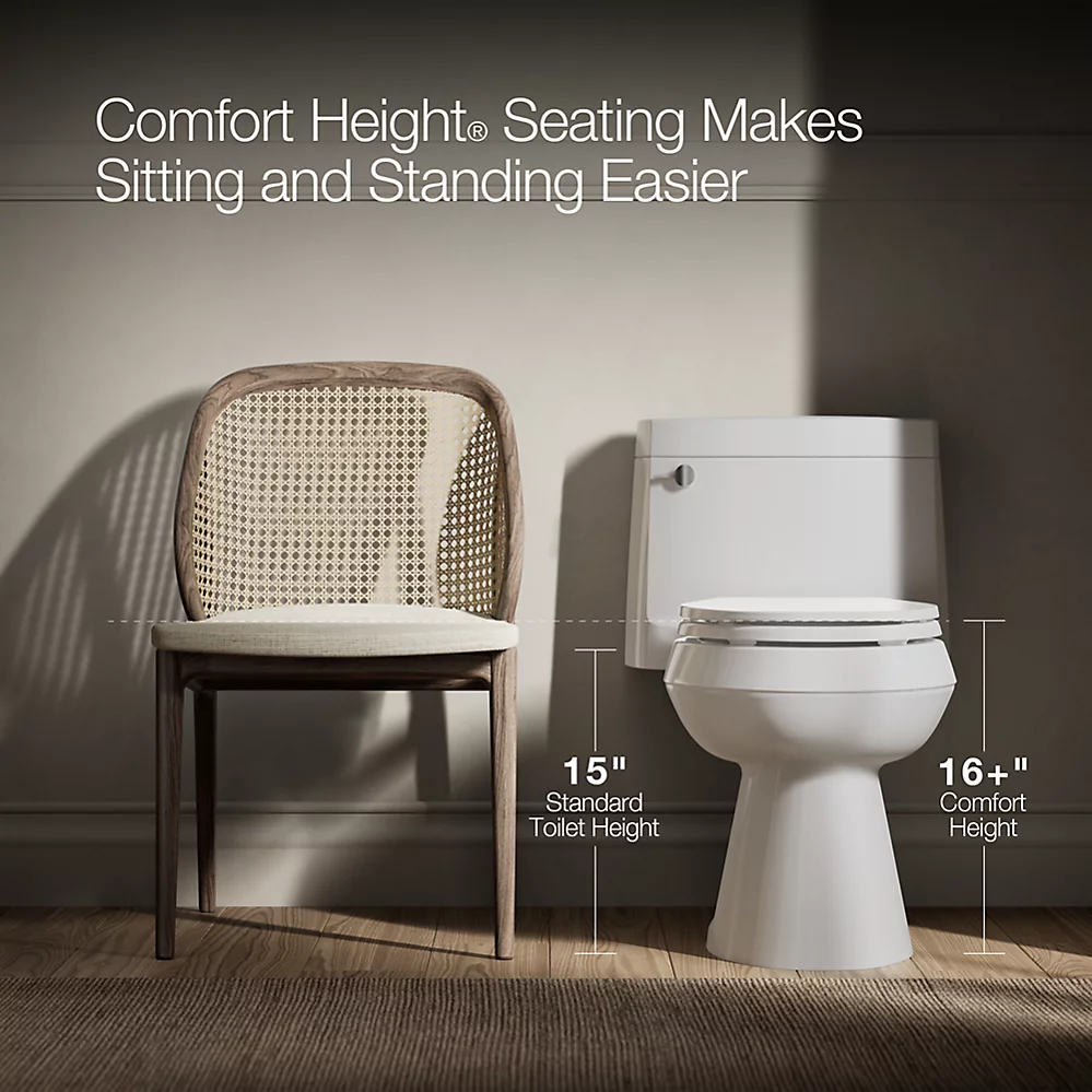 Kohler Reach One-Piece Compact Elongated Toilet With Skirted Trapway, 1.28 GPF Right-Hand Trip Lever