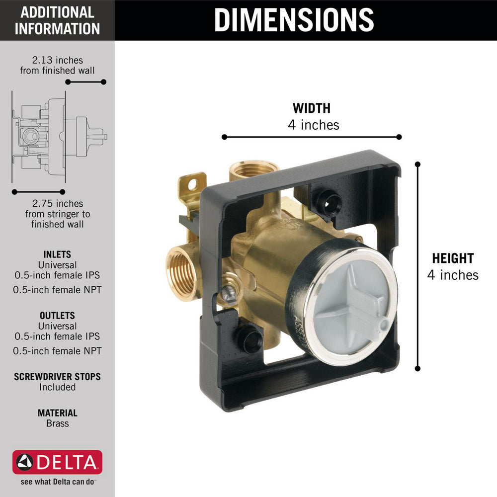 Delta MultiChoice Tub / Shower Rough - IPS Inlets / Outlets With Stops - R10000-IPWS