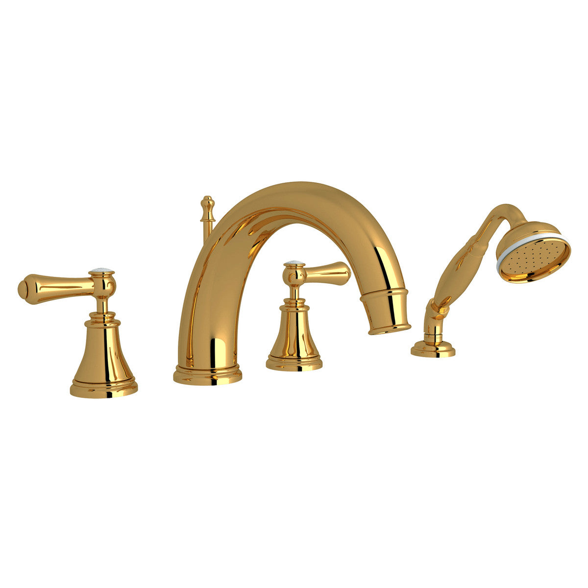 Perrin & Rowe Georgian Era 4-Hole Deck Mount Tub Filler With C-Spout Lever Handle Porcelain Caps