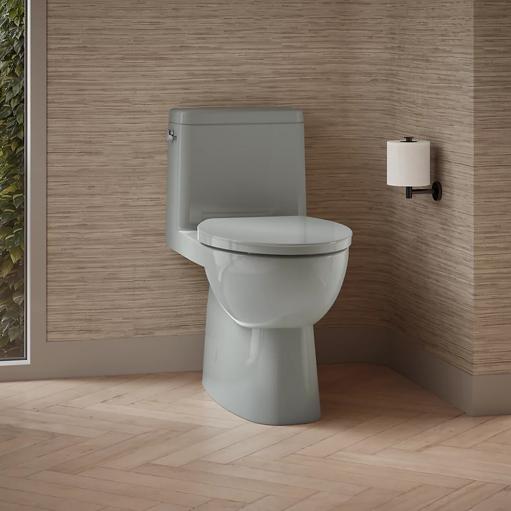 Kohler Reach One-Piece Compact Elongated Toilet With Skirted Trapway, 1.28 GPF Left-Hand Trip Lever