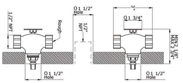 Perrin & Rowe 1/2" Rough-In Valve For Wall Mount Lavatory Faucets with Cross Handles U.3261R-2
