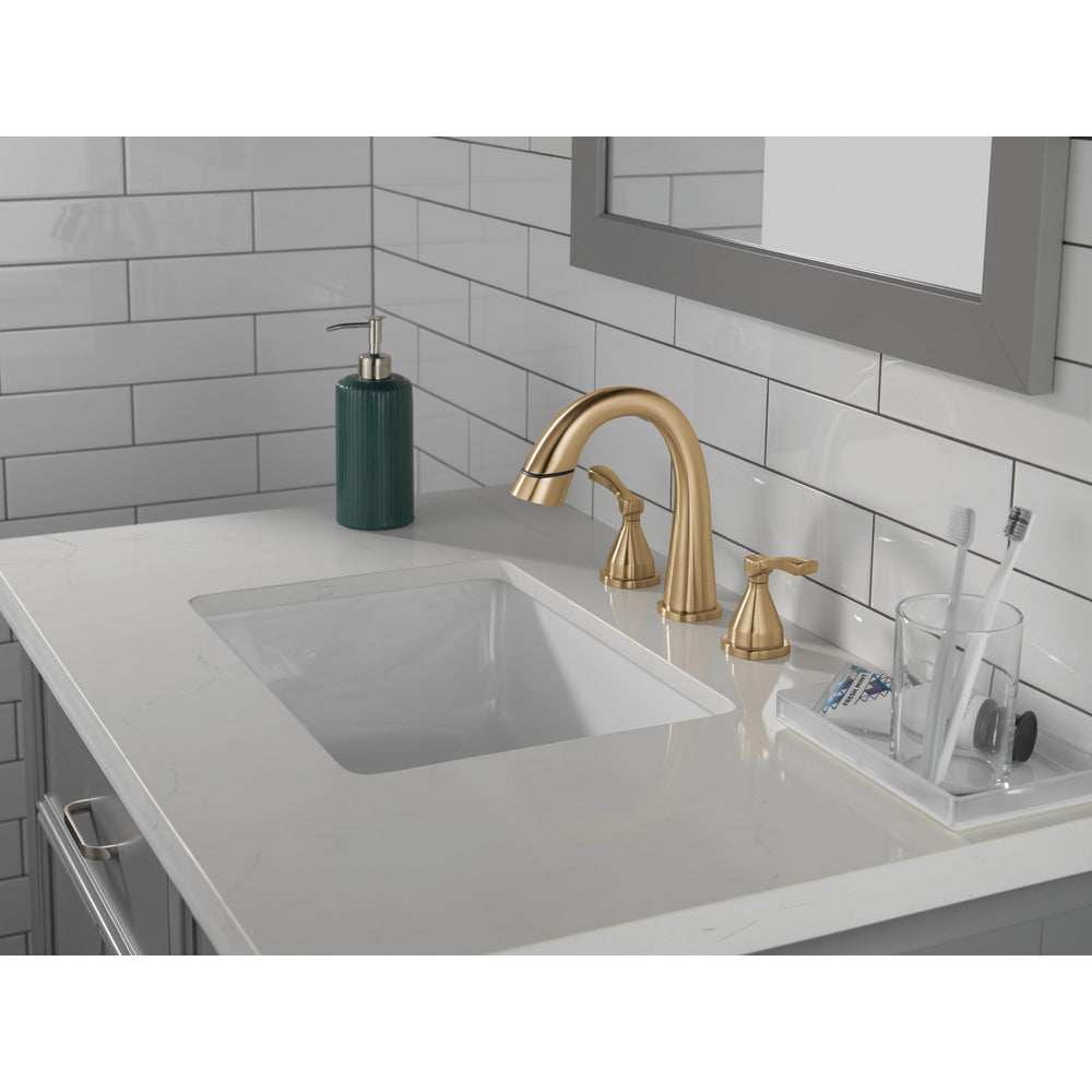Delta Stryke Two Handle Widespread Pull Down Bathroom Faucet