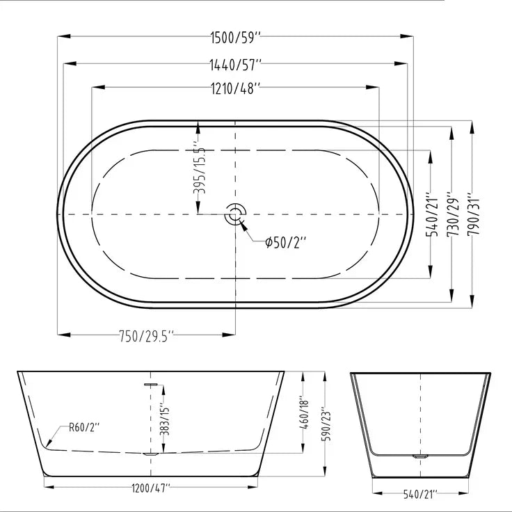 Kodaen Allure One-Piece Free-Standing Bathtub Glossy White