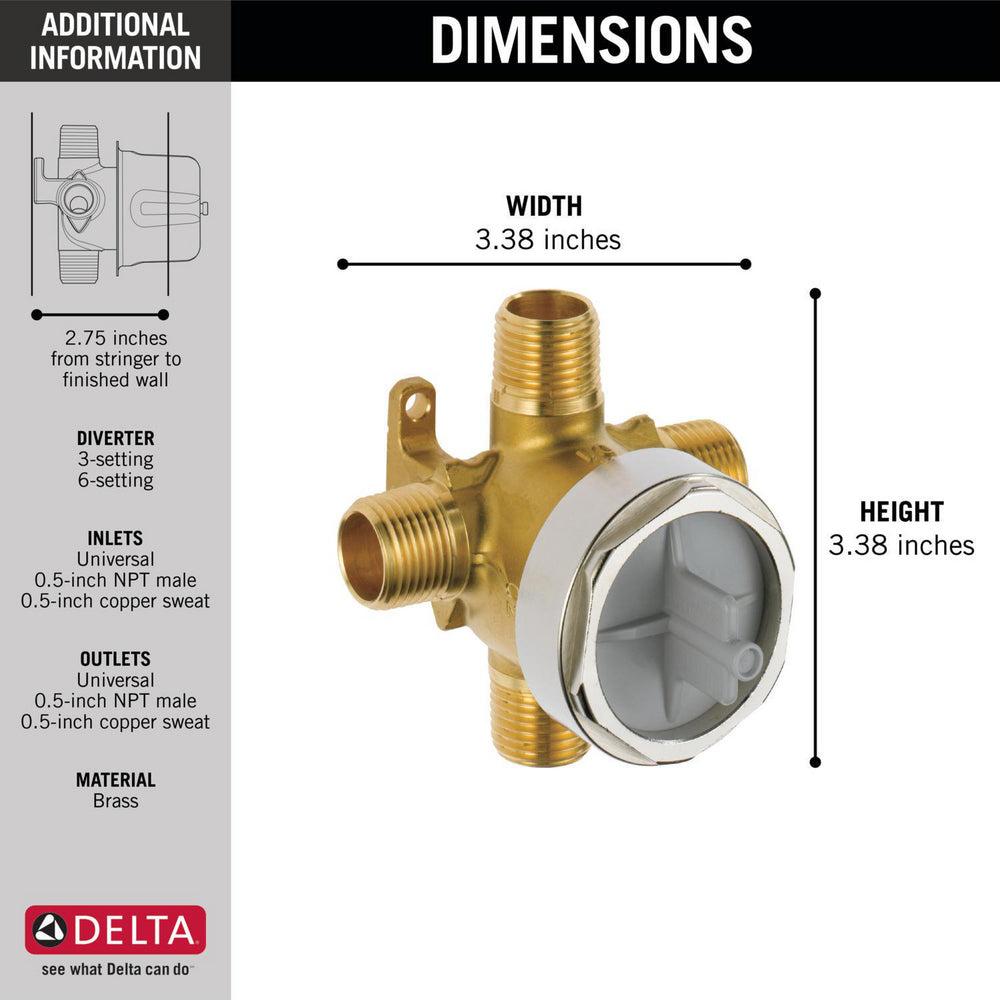 Delta 3 and 6-Setting Diverter Rough-In Valve - R11000