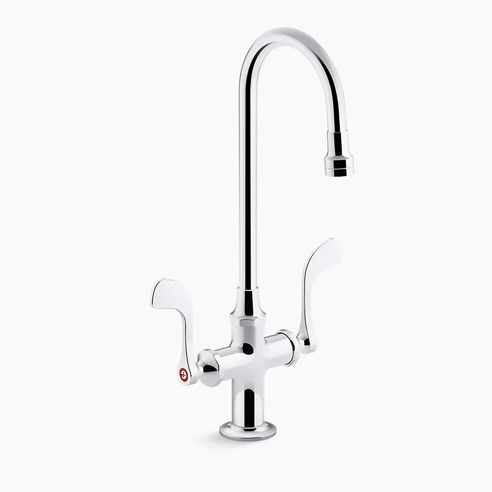 Kohler Triton Bowe 0.5 GPM Monoblock Gooseneck Bathroom Sink Faucet, Laminar Flow & Wristblade Handles, No Drain