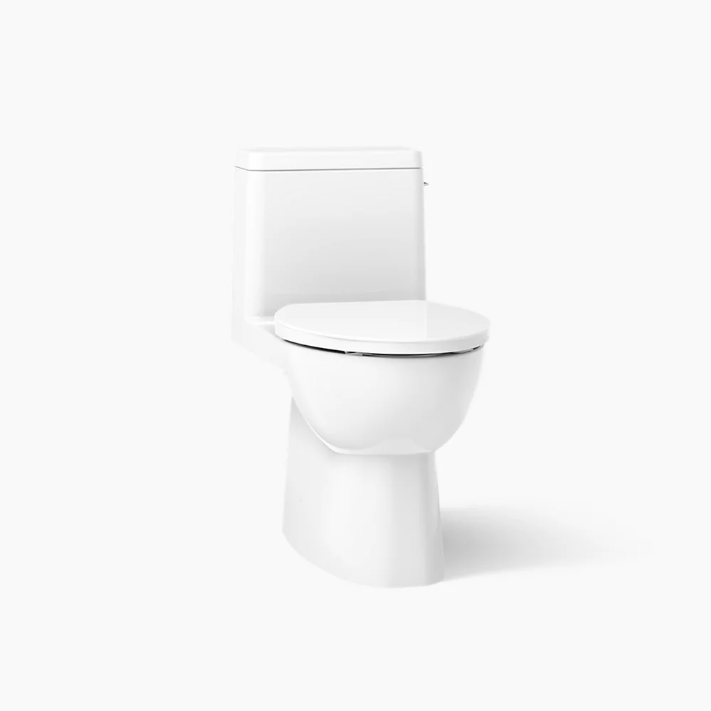 Kohler Reach One-Piece Compact Elongated Toilet With Skirted Trapway, 1.28 GPF Right-Hand Trip Lever