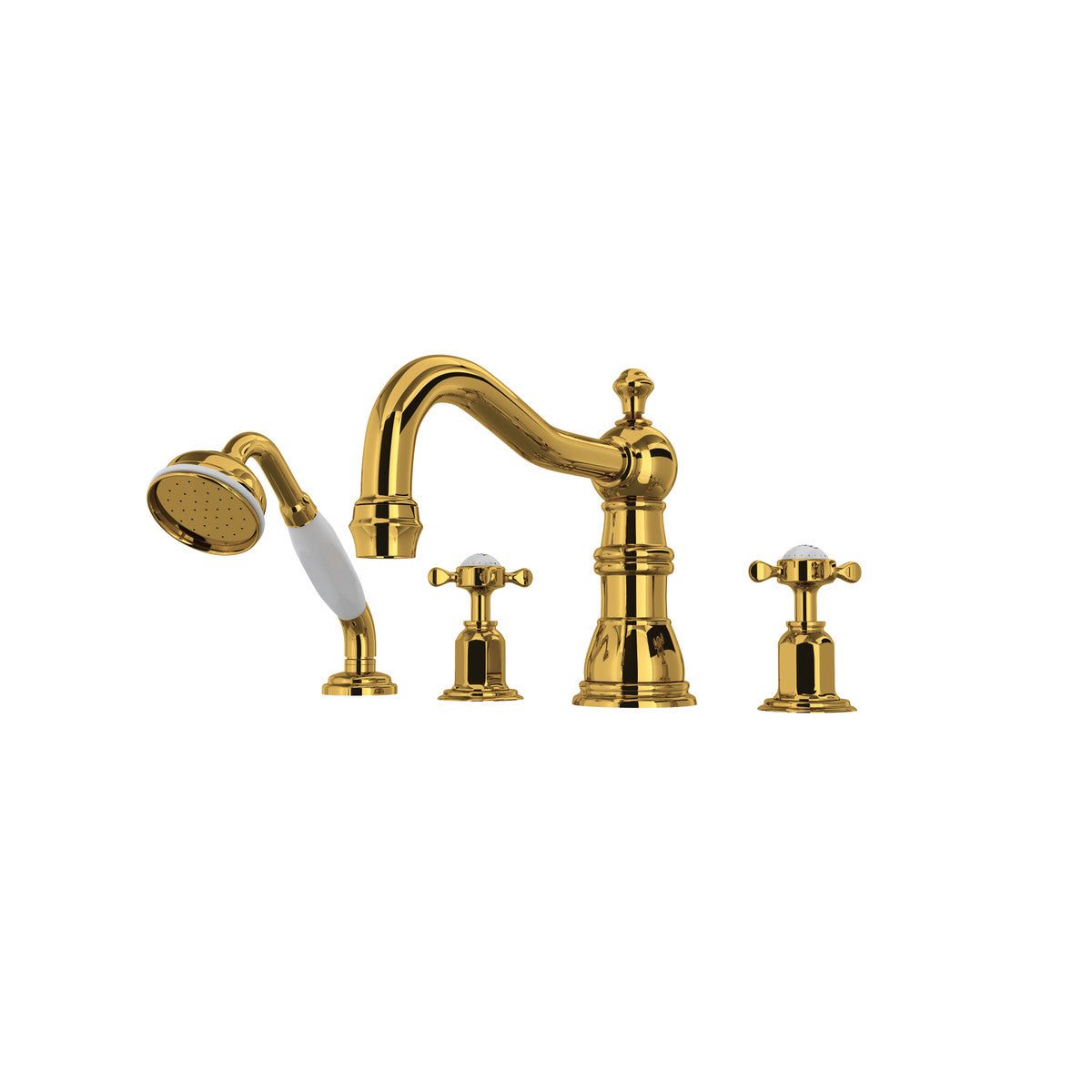 Perrin & Rowe Edwardian 4-Hole Deck Mount Tub Filler With Column Spout Cross Handle