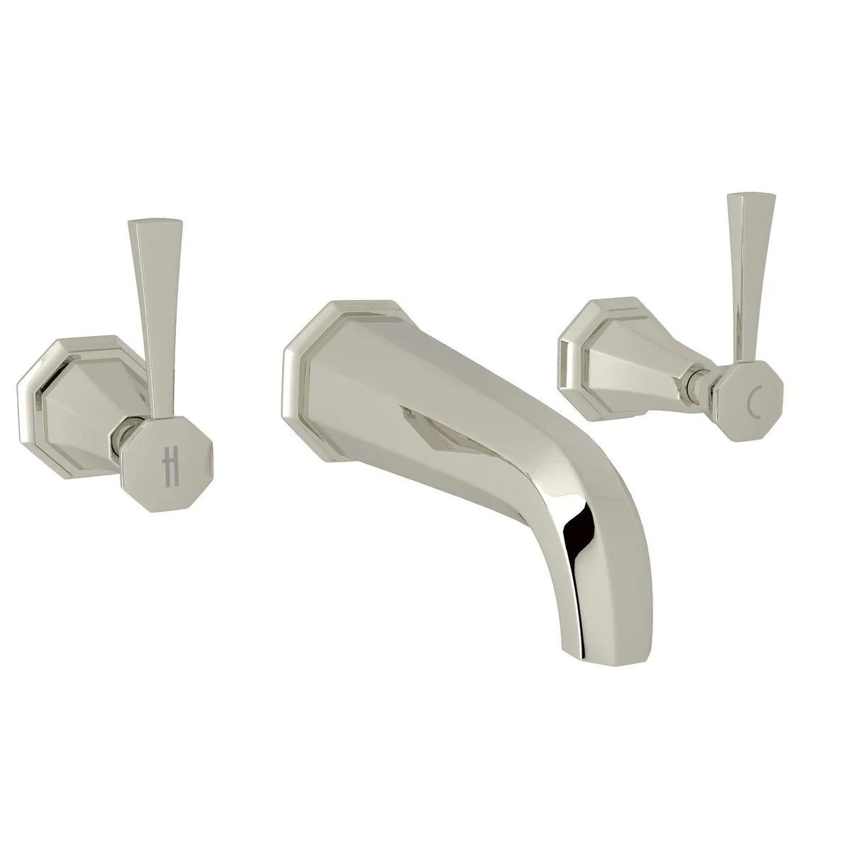 Perrin & Rowe Deco Wall Mount Widespread Bathroom Faucet Lever Handle