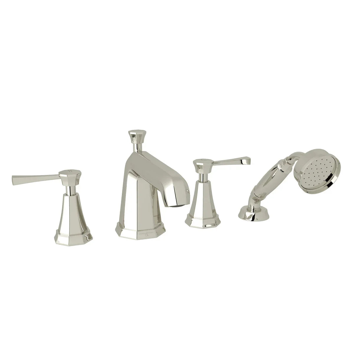 Perrin & Rowe Zendo Deco 4-Hole Deck Mount Tub Filler With Handshower Metal Lever Handle