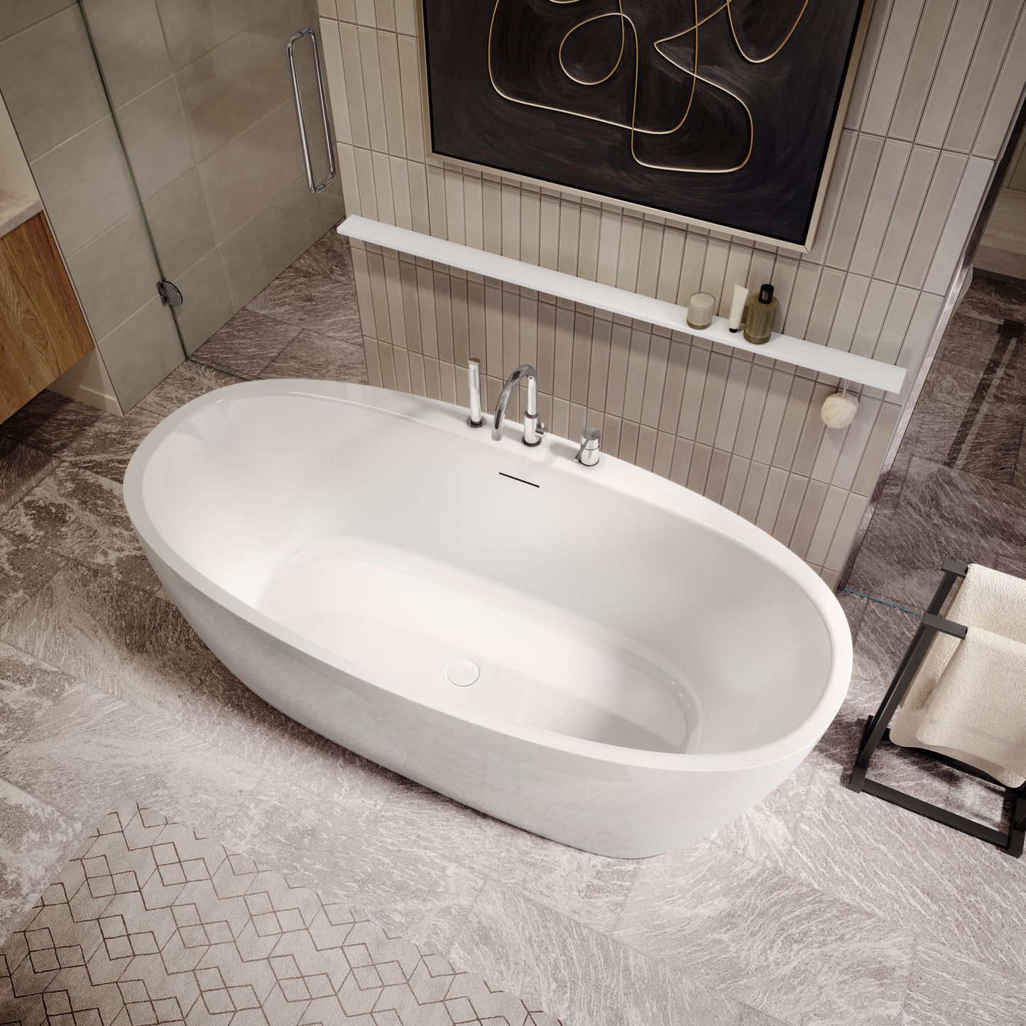 Maax Hatto 6732 Acrylic Freestanding Center Drain Bathtub in White
