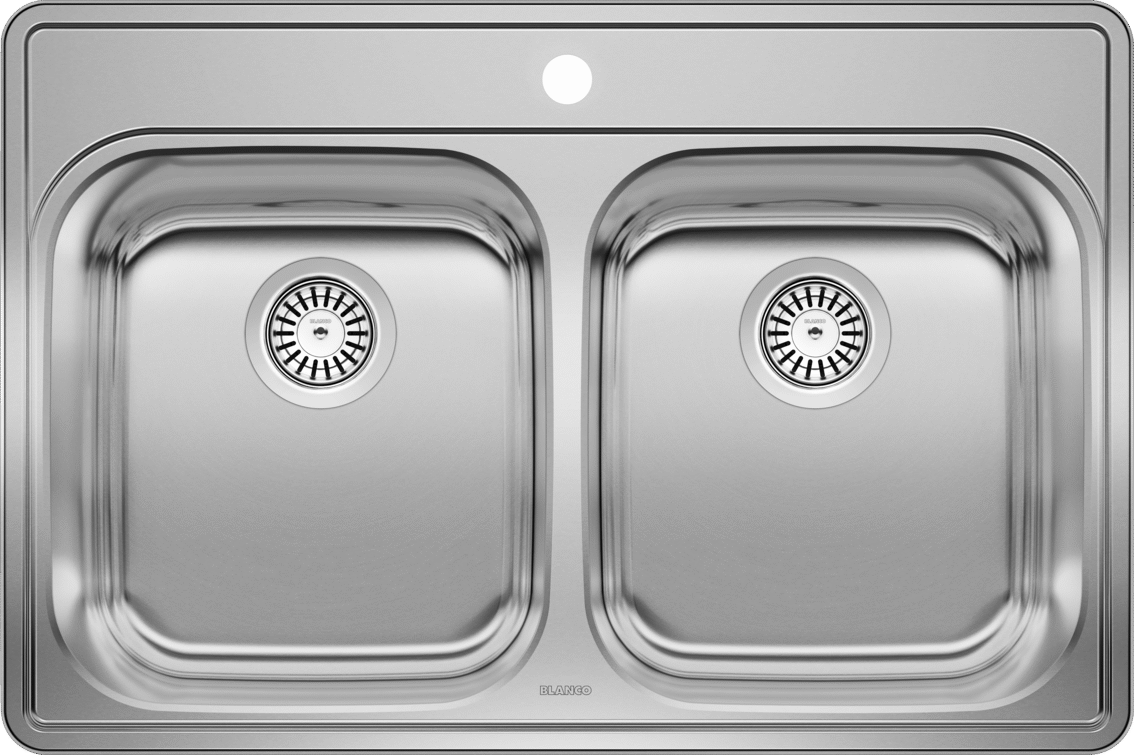 Blanco Essential 2 (1 Hole) Drop-In Double Bowl Stainless Steel Kitchen Sink