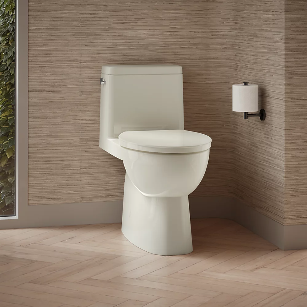 Kohler Reach One-Piece Compact Elongated Toilet With Skirted Trapway, 1.28 GPF Left-Hand Trip Lever
