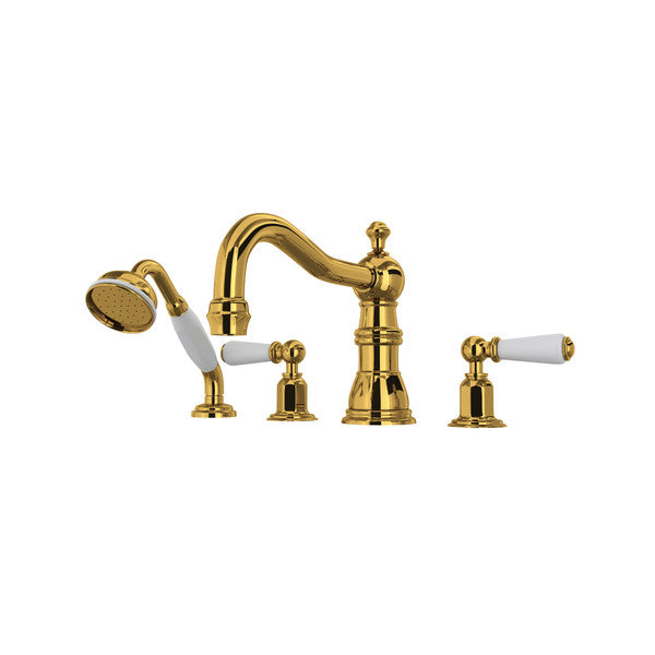 Perrin & Rowe Edwardian 4-Hole Deck Mount Tub Filler With Column Spout Lever Handle