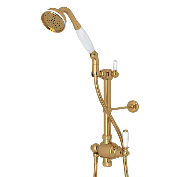Perrin & Rowe Riser Diverter, Handshower, Handshower Holder, Hose And 8" Thermostatic Outlet