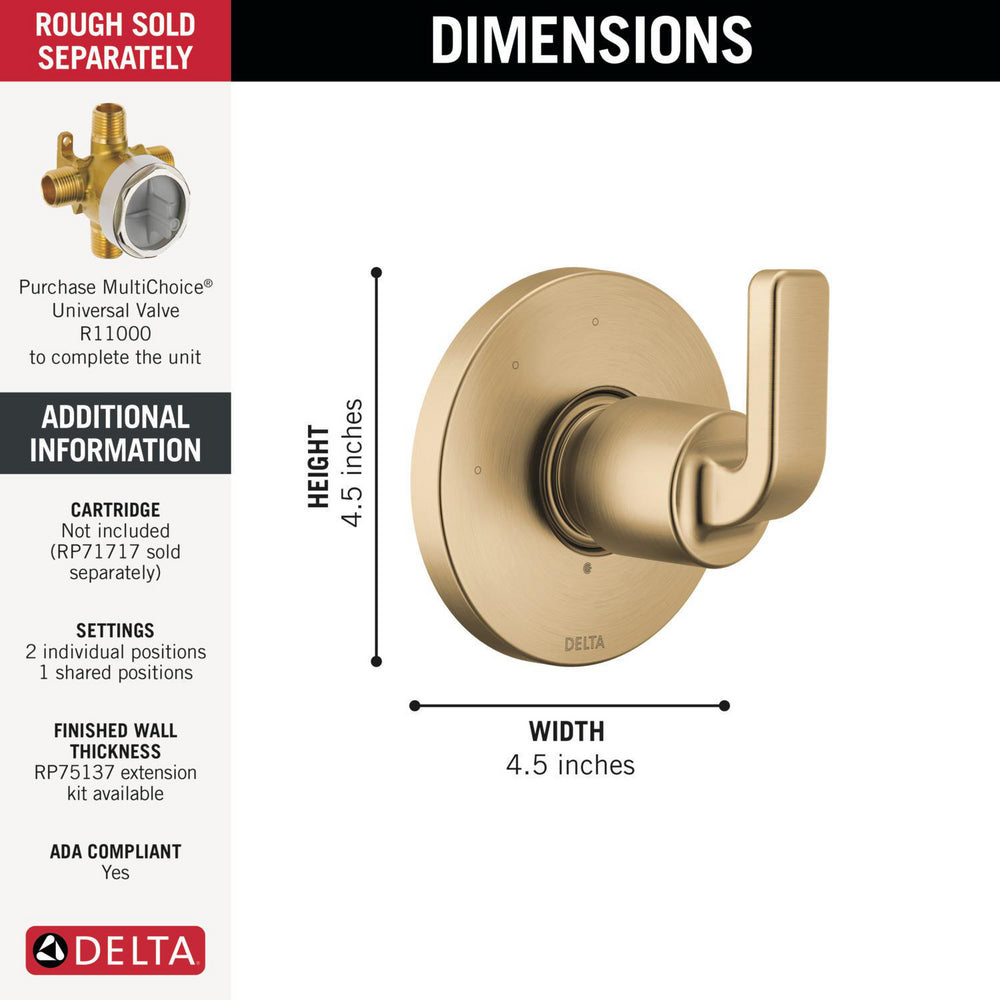 Delta Lineax 3-Setting 2-Port Diverter Trim - T11862