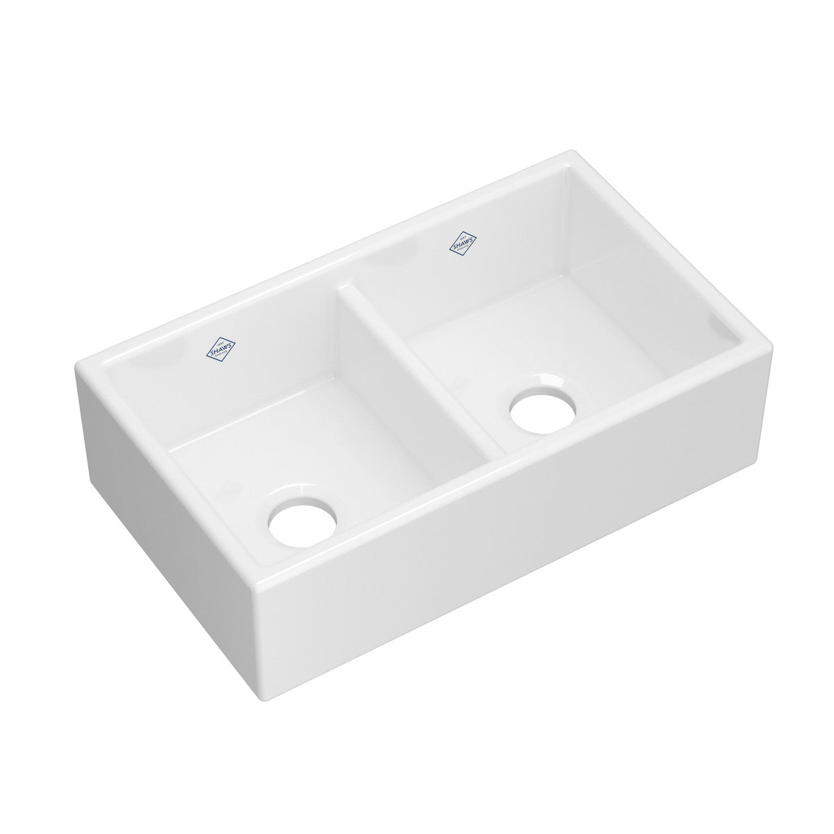Évier de cuisine en argile réfractaire à tablier et double cuve à faible séparation Shaws Shaker 31" - MS3118WH