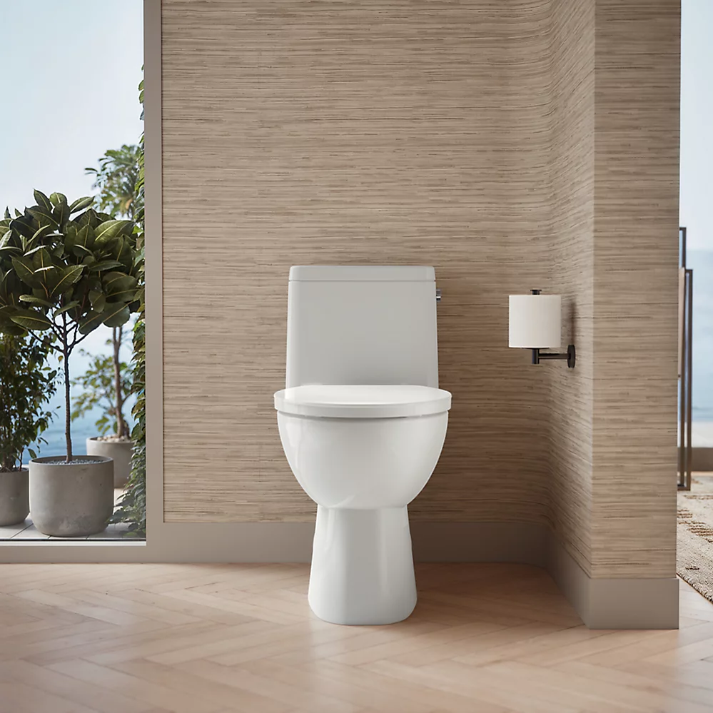 Kohler Reach One-Piece Compact Elongated Toilet With Skirted Trapway, 1.28 GPF Right-Hand Trip Lever