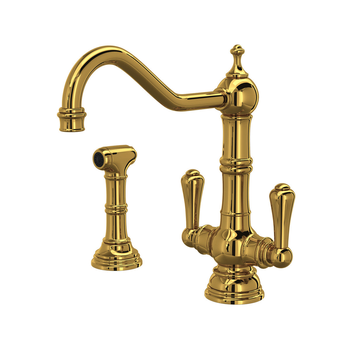 Perrin & Rowe Edwardian Single Hole Two Handle Kitchen Faucet With Lever Handles & Sidespray
