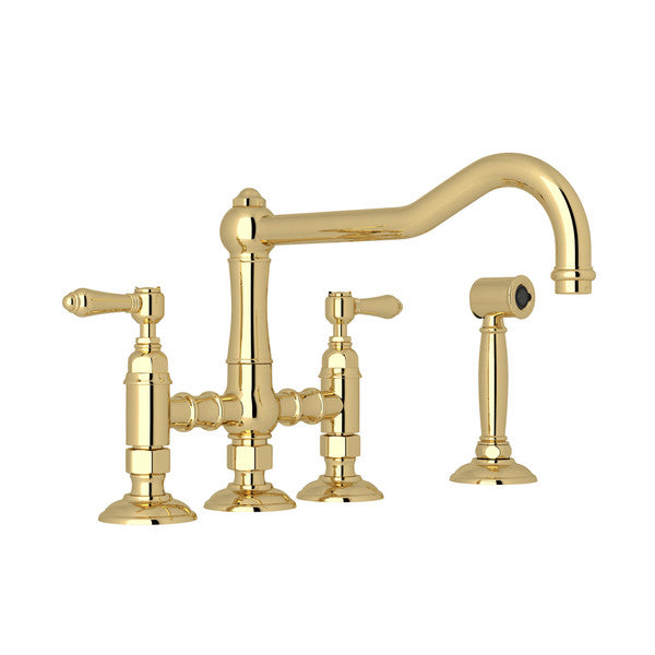 Rohl Acqui Bridge Kitchen Faucet With Side Spray With Metal Lever Handles