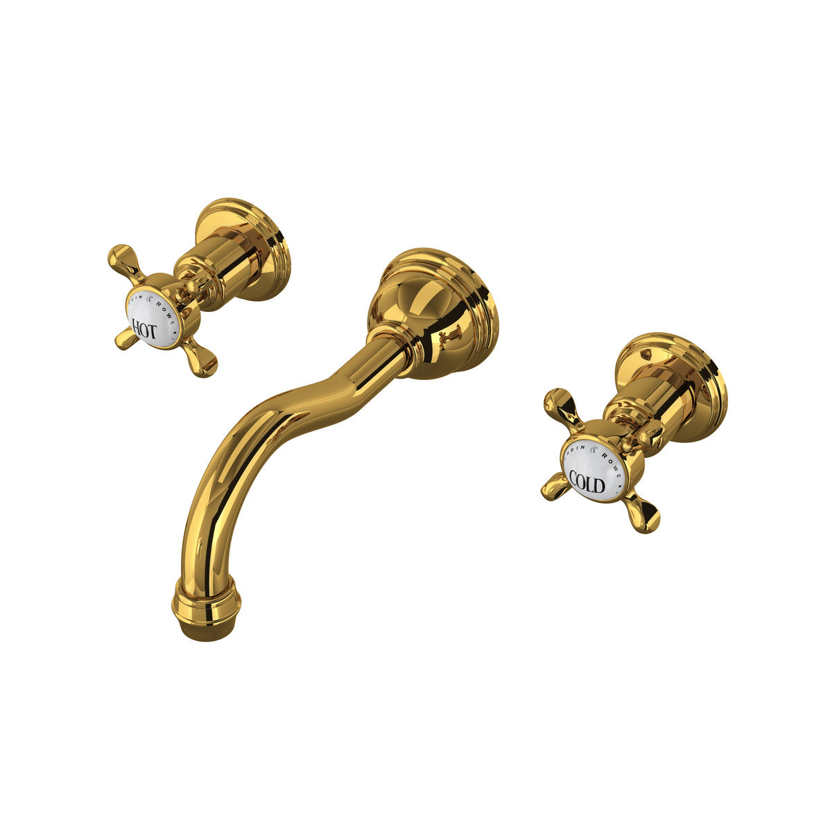 Perrin & Rowe Edwardian Wall Mount Lavatory Faucet Trim With Column Spout Cross Handle