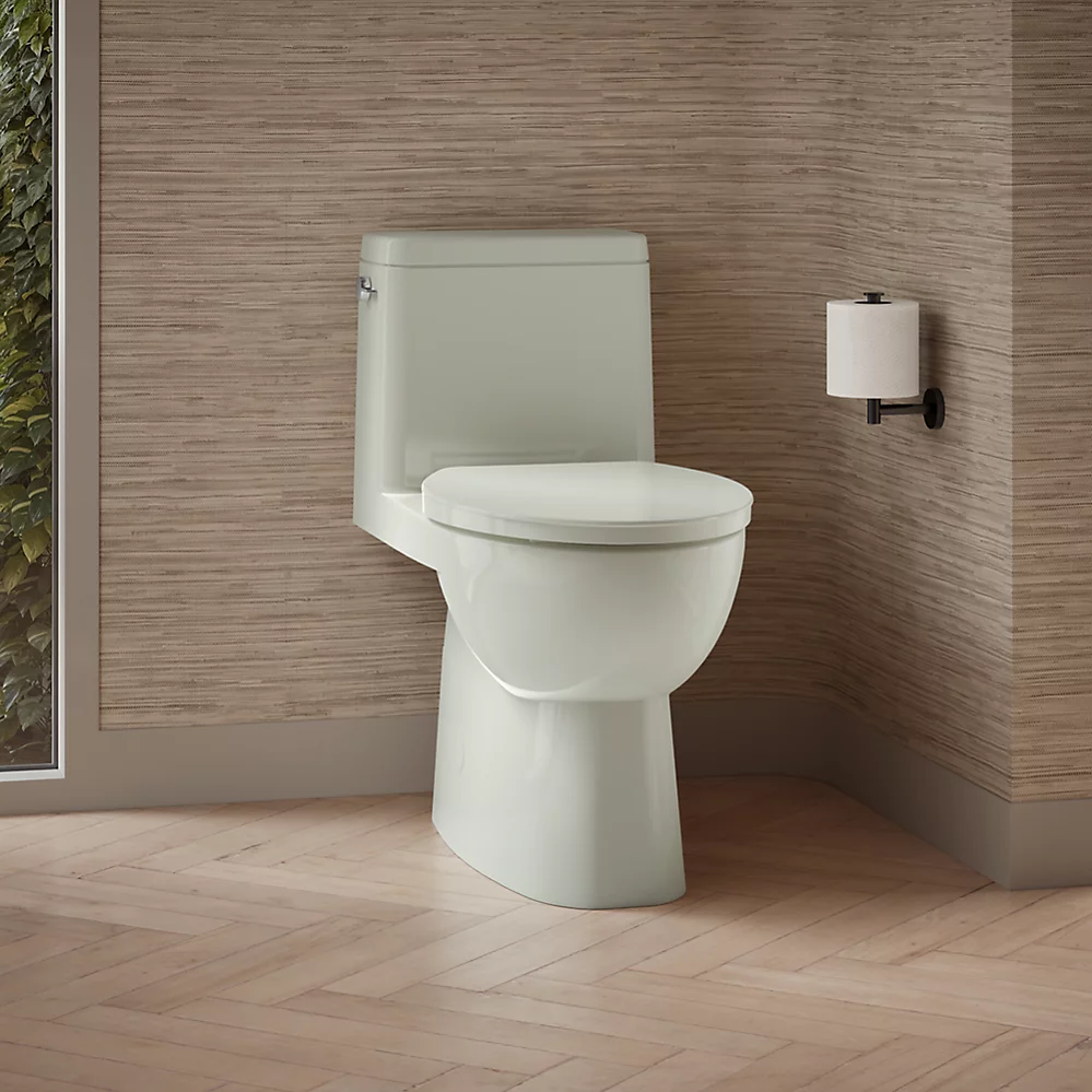 Kohler Reach One-Piece Compact Elongated Toilet With Skirted Trapway, 1.28 GPF Left-Hand Trip Lever