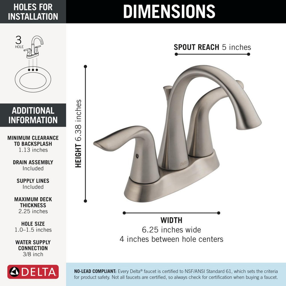 Delta Lahara Two Handle Centerset Bathroom Faucet - 2538-SSMPU-DST