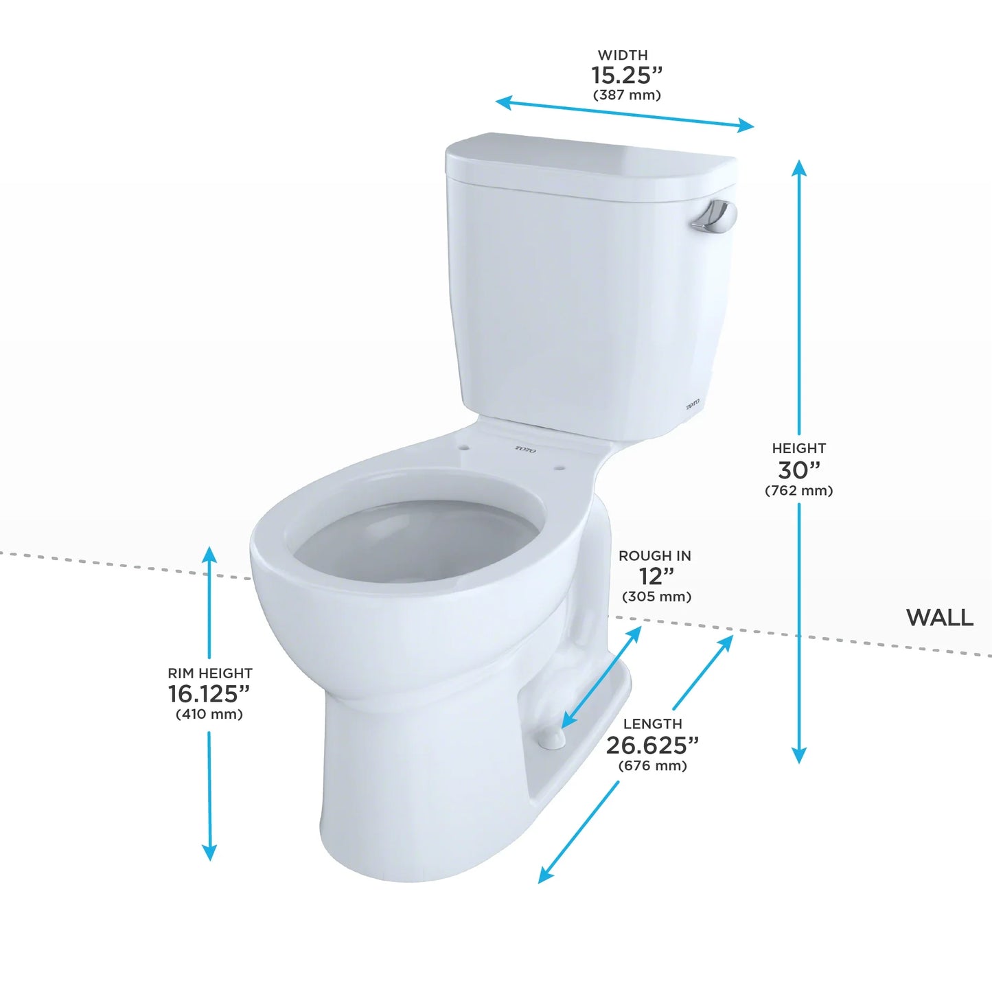 TOTO Entrada Two-piece Toilet 1.28 GPF Round, Universal Height, Less Seat Right-Hand Trip Lever