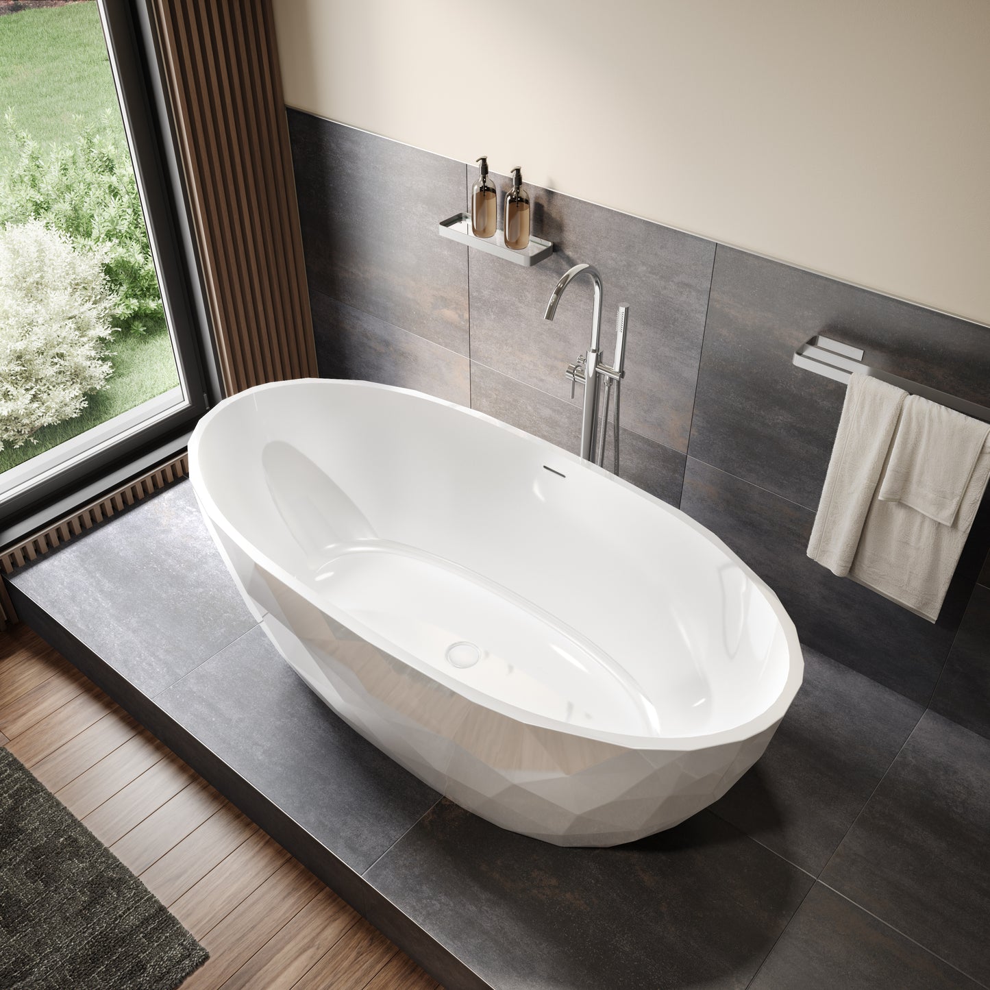 Maax Fura 6732 Acrylic Freestanding Center Drain Bathtub in White