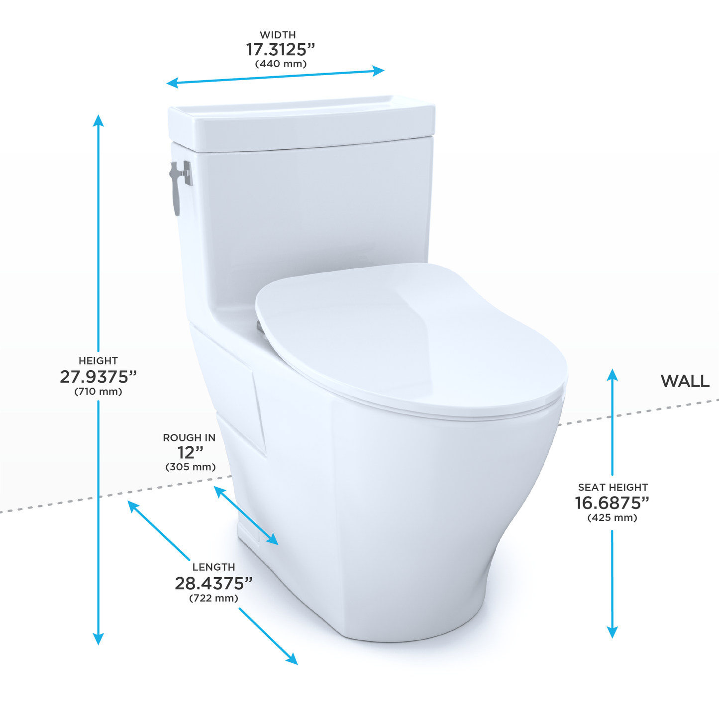TOTO Aimes One-Piece Toilet 1.28 gpf Elongated Slim Seat, Universal Height Washlet+ Connection
