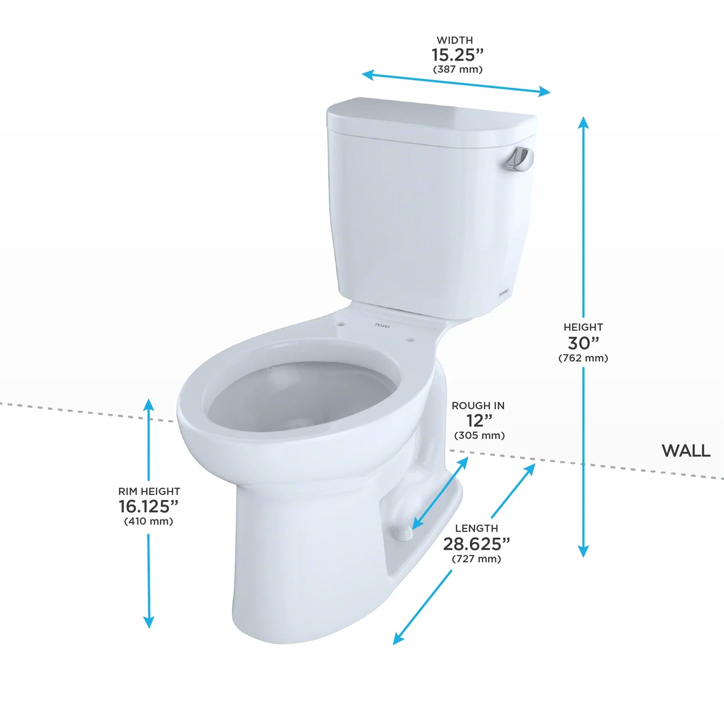 TOTO Entrada Two-piece Toilet 1.28 GPF Elongated, Universal Height, Less Seat Right-Hand Trip Lever