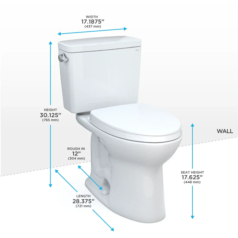 TOTO Drake® Two-piece Toilet, 1.28 GPF, Elongated - Universal Height - 10" Rough-In, Washlet+