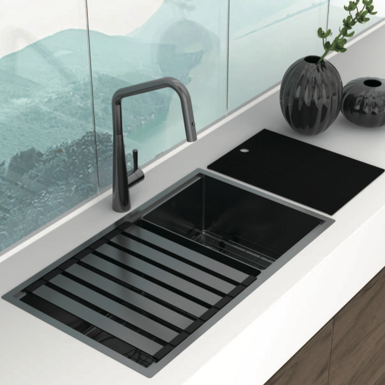 Zomodo Integrato dual mount workstation kitchen sink in Black Pearl