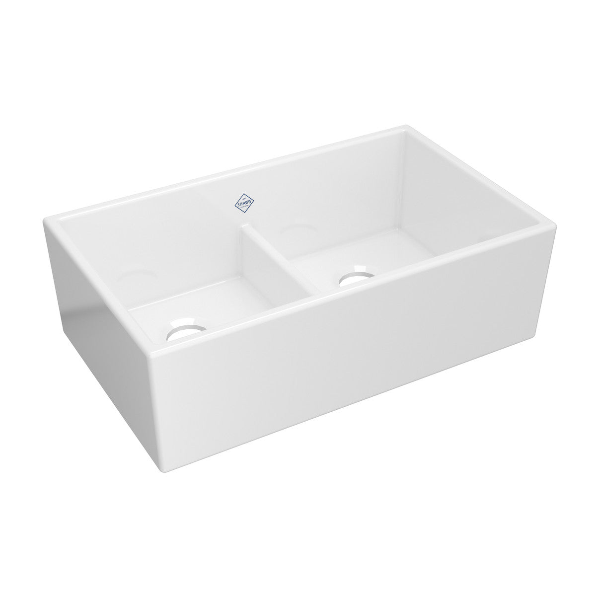 Shaws Shaker double bowl apron front fireclay kitchen sink