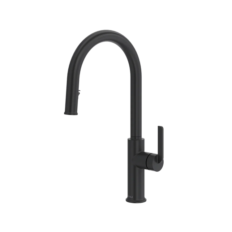 Riobel Authentica pull-down kitchen faucet with C-spout and dual spray