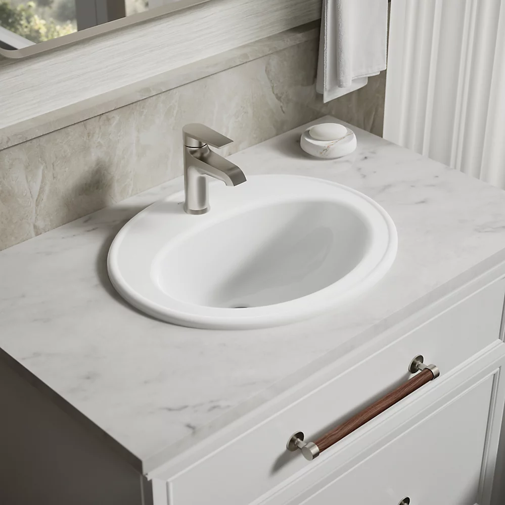 Kohler Pennington oval drop-in bathroom sink in white
