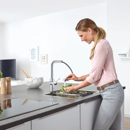 Mitigeur de cuisine Grohe Blue à bec douchette extractible, un jet (6,6 L/min), avec eau réfrigérée et eau pétillante - 31608