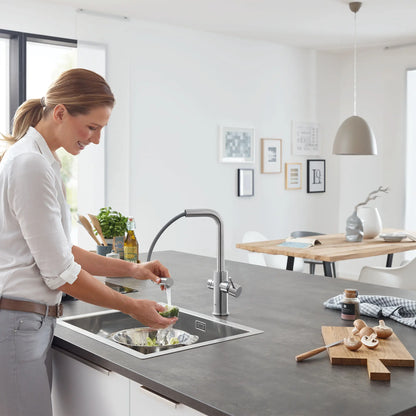 Mitigeur de cuisine Grohe Blue à bec douchette extractible, un jet (6,6 L/min), avec eau réfrigérée et eau pétillante - 31608