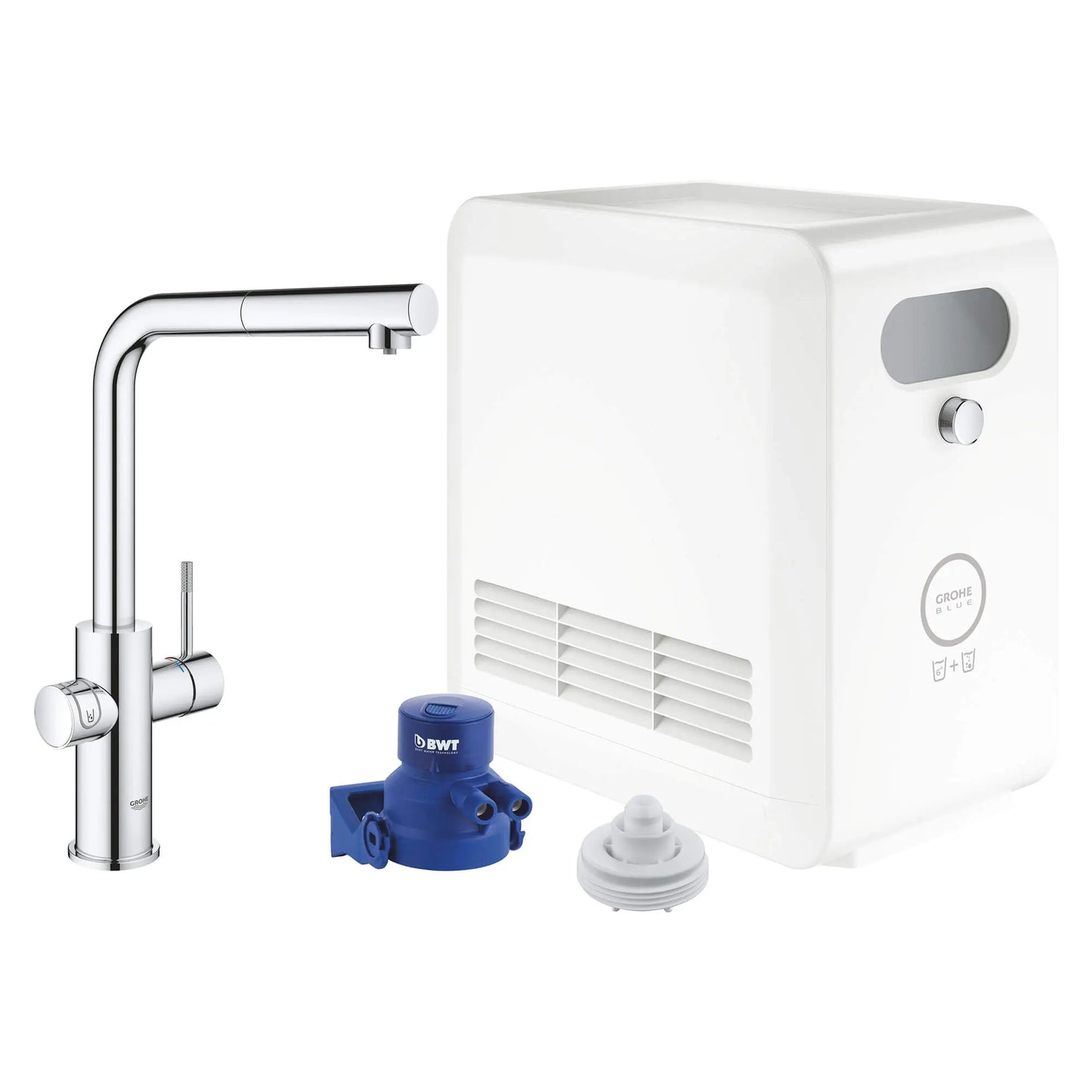 Mitigeur de cuisine Grohe Blue à bec douchette extractible, un jet (6,6 L/min), avec eau réfrigérée et eau pétillante - 31608