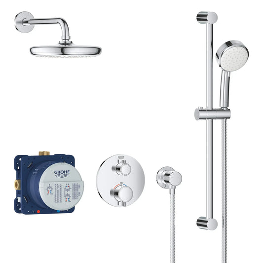 Grohe Grohtherm Round Thermostatic Shower Kit with Rough-In Valve, 7.1 GPM