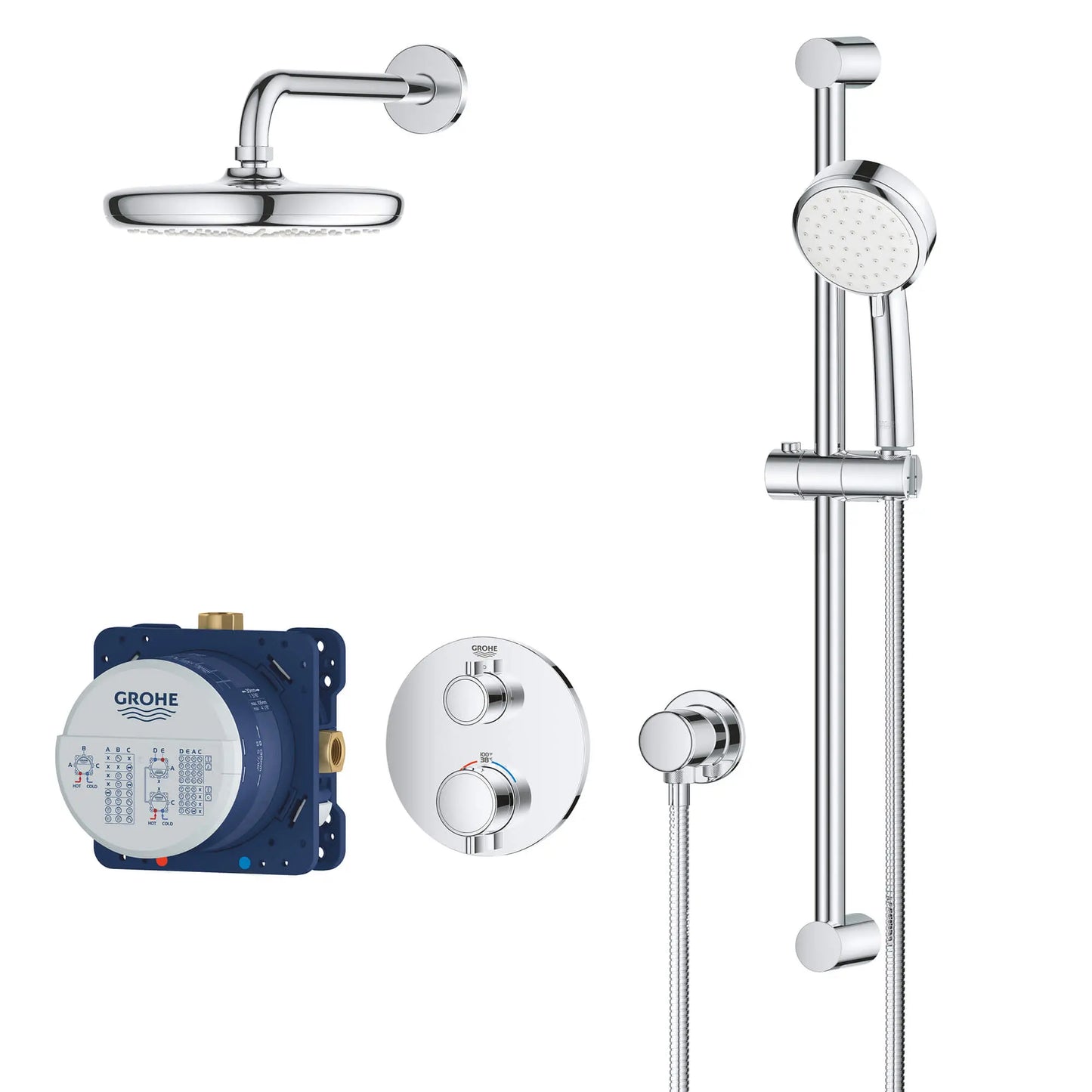Grohe Grohtherm Round Thermostatic Shower Kit with Rough-In Valve, 7.1 GPM