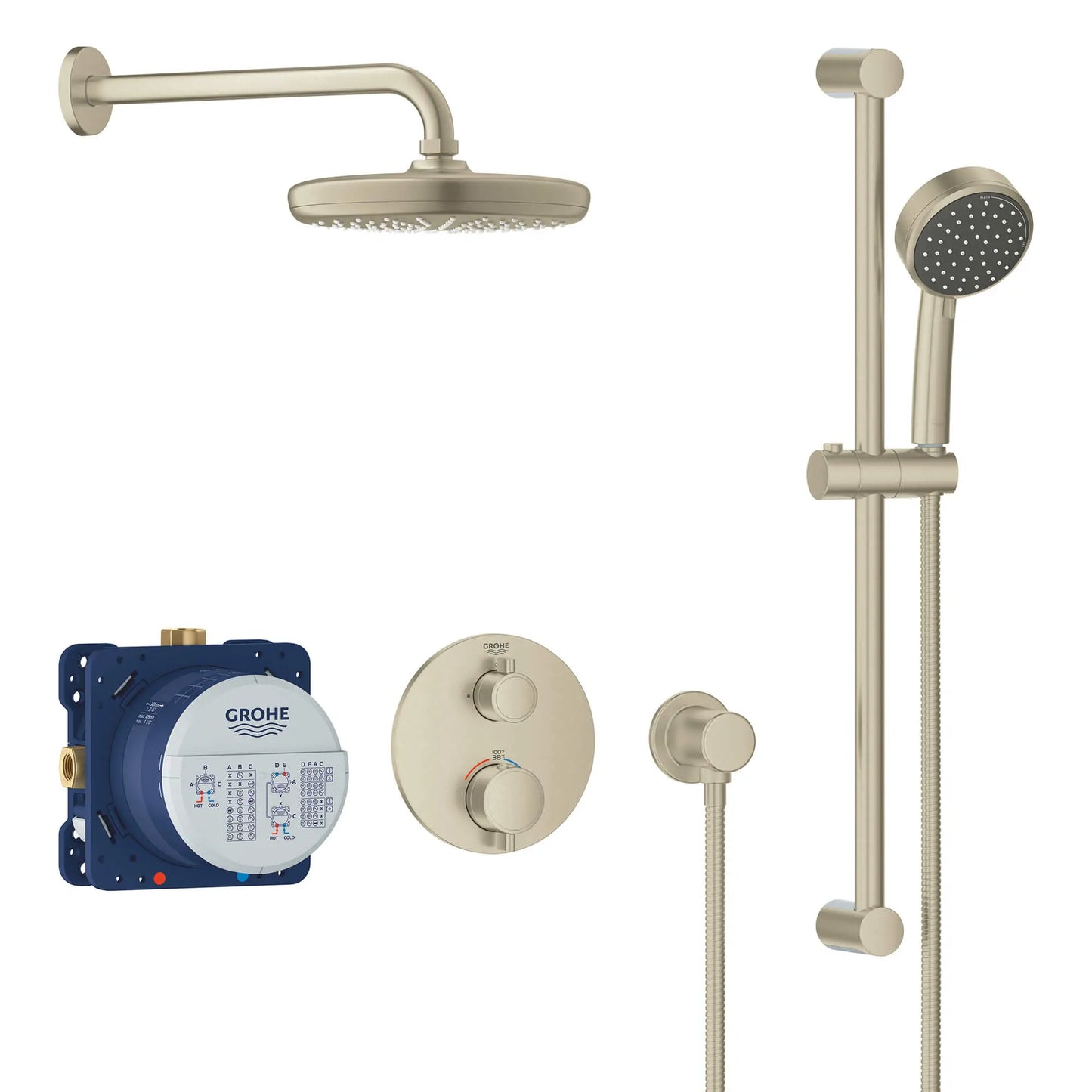 Grohe Grohtherm Round Thermostatic Shower Kit with Rough-In Valve, 7.1 GPM