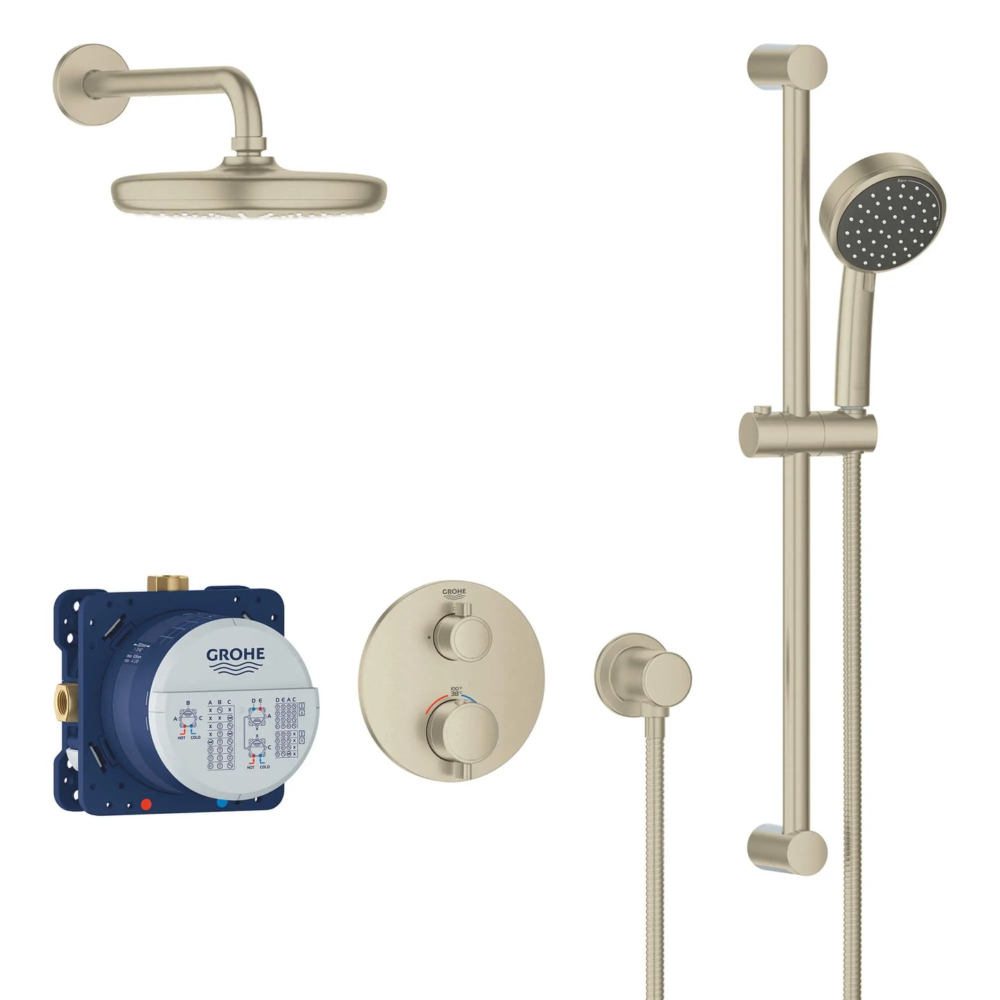 Grohe Grohtherm Round Thermostatic Shower Kit with Rough-In Valve, 7.1 GPM